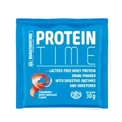 Protein Time - laktázenzimmel dúsított fehérje koncentrátum 30 g - fehér csokoládé - eper - Marathontime