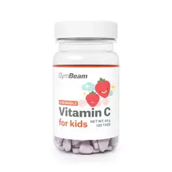 C-vitamin rágótabletta gyerekeknek - eper - 120 rágótabletta - GymBeam - 