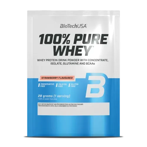 100% Pure Whey tejsavó fehérjepor - eper - 28g - BioTech USA - 