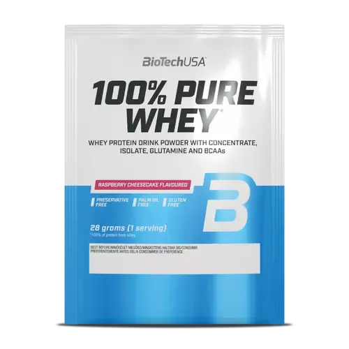 100% Pure Whey tejsavó fehérjepor - málnás sajttorta - 28g - BioTech USA - 