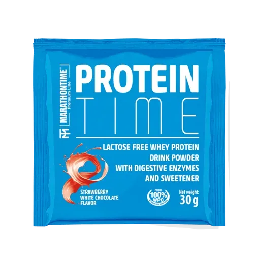 Protein Time - laktázenzimmel dúsított fehérje koncentrátum 30 g - fehér csokoládé - eper - Marathontime - 