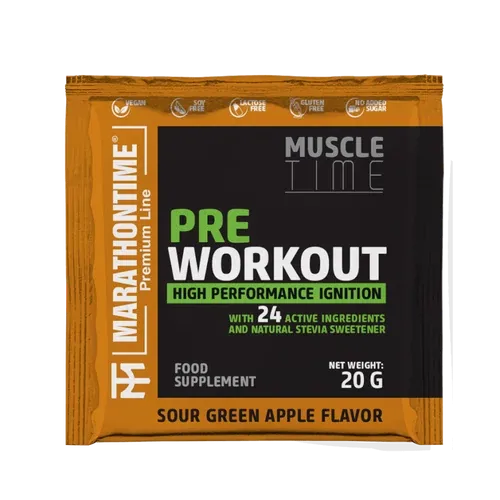 Pre Workout Edzés Előtti Energizáló 20 g - zöldalma ízben - Marathontime - 