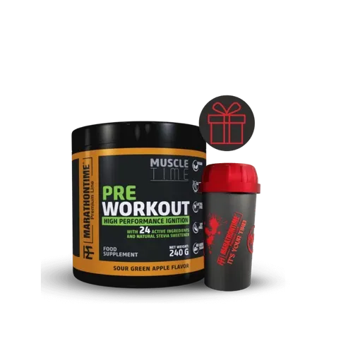 Pre Workout Edzés Előtti Energizáló Steviával és 24 értékes összetevővel - zöldalma ízben - Marathontime - 