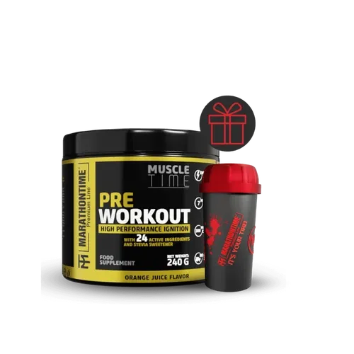 Pre Workout Edzés Előtti Energizáló Steviával és 24 értékes összetevővel - narancslé ízben - Marathontime - 