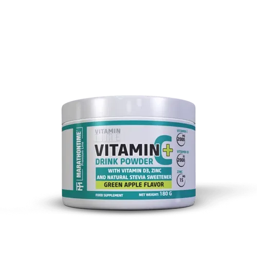 C-Vitamin italpor - D-Vitaminnal Cinkkel és Steviával - 180 g - zöldalma - Marathontime - 