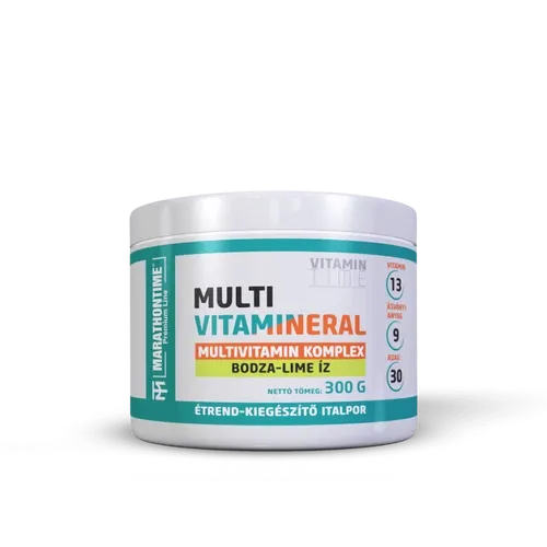 Multivitamin italpor 13 vitaminnal 10 ásványi anyaggal, steviával - 300 g - bodza lime - Marathontime - 