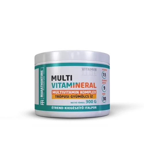 Multivitamin italpor 13 vitaminnal 10 ásványi anyaggal, steviával - 300 g - trópusi gyümölcs - Marathontime - 