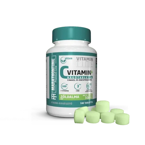 C-Vitamin rágótabletta - Spirulinával és Cinkkel 100 tabletta - zöldalma - Marathontime - 