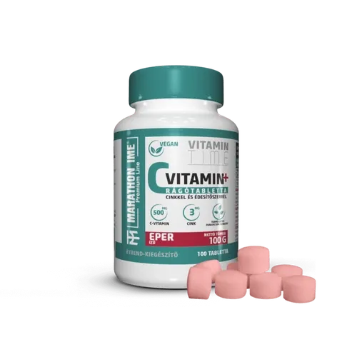 C-Vitamin rágótabletta - Spirulinával és Cinkkel 100 tabletta - eper - Marathontime - 
