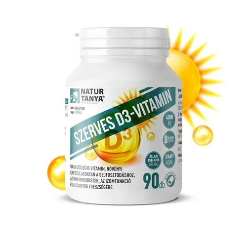 Szerves D3-vitamin 4000 NE növényi kapszulatokban, E-vitaminnal - 90 kapszula - Natur Tanya - 