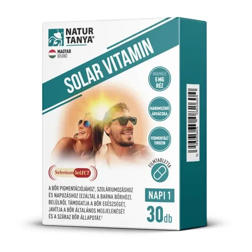 Solar vitamin - napozóvitamin, szoláriumozás, napozás vagy nap nélküli bőrpigmentációhoz - 30 tabletta - Natur Tanya - 