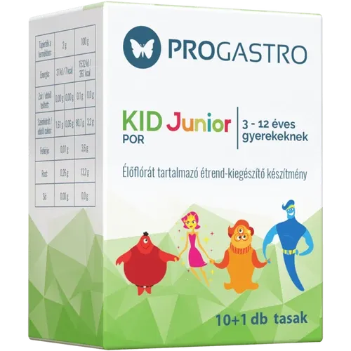ProGastro KID Junior - Élőflórát tartalmazó étrend-kiegészítő készítmény 3-12 éves gyerekeknek (10+1 db tasak) - 