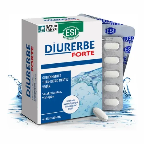 Diurerbe Forte filmtabletta - salaktalanítás, vízhajtás, standardizált gyógynövények, magnézium, kálium, klorid - 40 tabletta - ESI - 