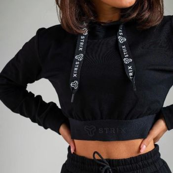 Essential Cropped Black Damen-Kapuzenpullover - (M) - STRIX