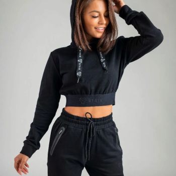 Essential Cropped Black Damen-Kapuzenpullover - (M) - STRIX