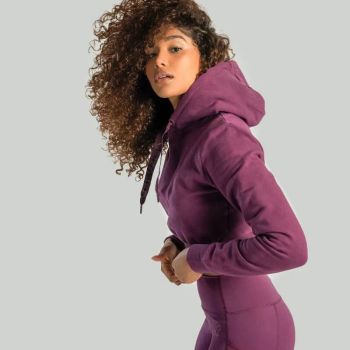 Essential Cropped Plum női kapucnis pulóver - (M) - STRIX