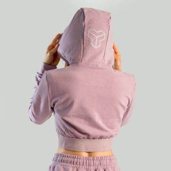 Essential Cropped Mauve női kapucnis pulóver - (M) - STRIX
