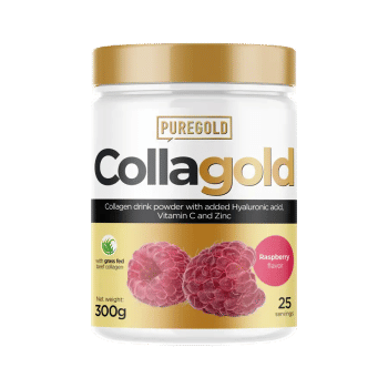 CollaGold Napój kolagenowy wołowo-rybny w proszku z kwasem hialuronowym - Malina - 300g - PureGold