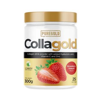 CollaGold Napój kolagenowy z wołowiny i ryb w proszku z kwasem hialuronowym - Truskawkowe Daiquiri - 300g - PureGold