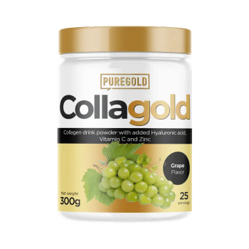 CollaGold Napój kolagenowy wołowo-rybny w proszku z kwasem hialuronowym - winogrona - 300g - PureGold
