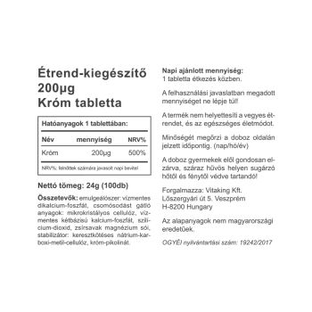 Króm pikolinát 200mcg - 100 tabletta - Vitaking