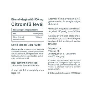 Citromfű levél 500mg - 60 kapszula - Vitaking