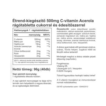 C-500mg Acerola málnás- 40 rágótabletta - Vitaking