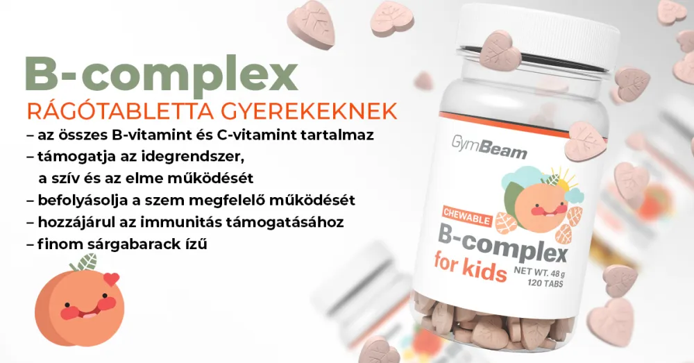 B-komplex rágótabletta gyerekeknek - sárgabarack - 120 rágótabletta - GymBeam