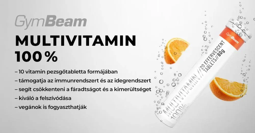 Multivitamin 100% - 20 pezsgőtabletta - narancs - GymBeam