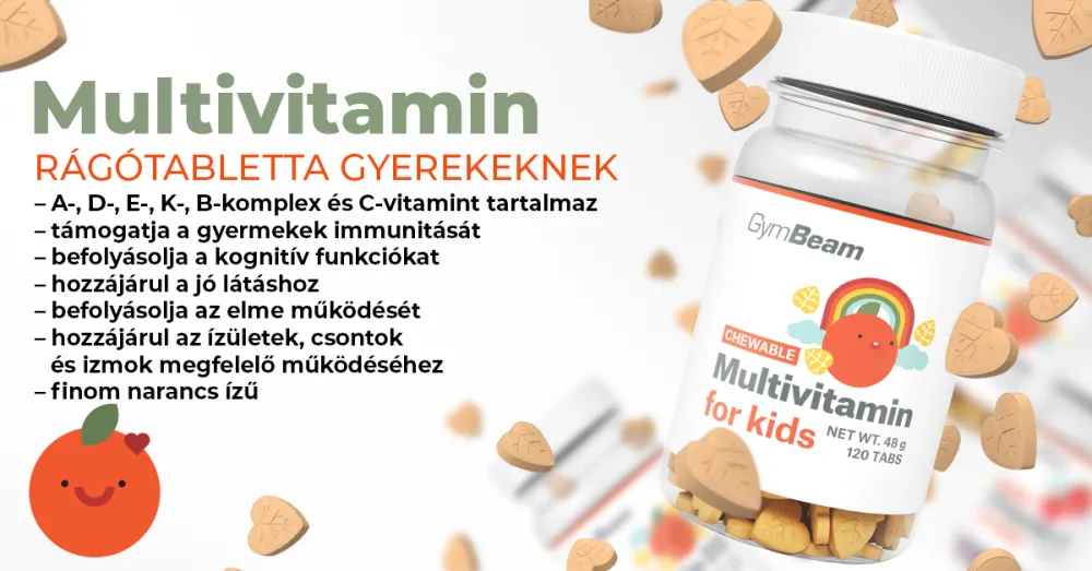 Multivitamin rágótabletta gyerekeknek - narancs - 120 rágótabletta - GymBeam